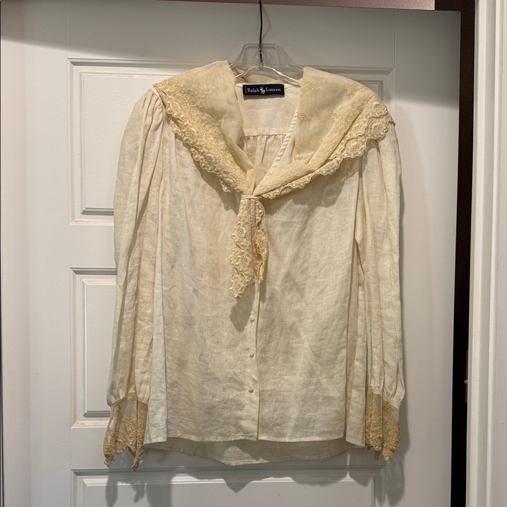 Vintage Ralph Lauren Cream Top with Lace Detail
